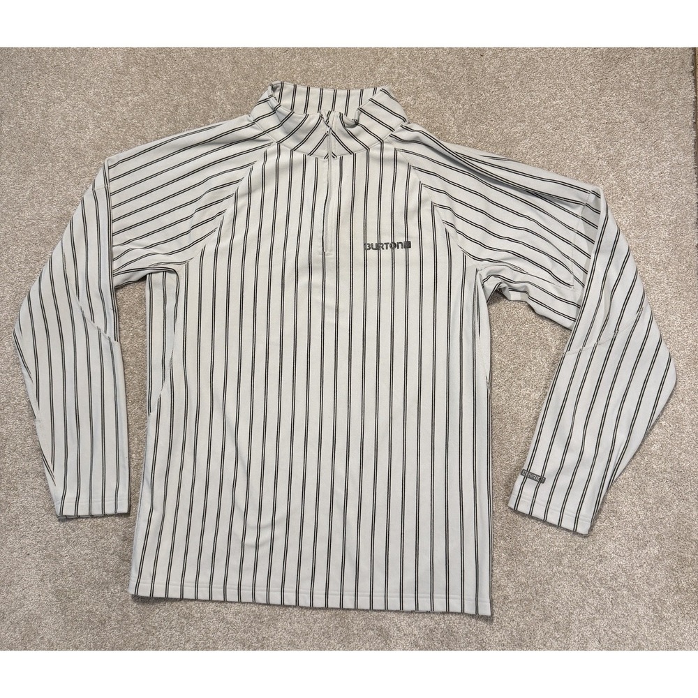 Burton 1/4 Zip Mens Large White Black Striped Dryride Long Sleeve